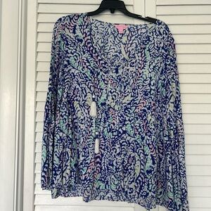 Lilly Pulitzer Blue Relaxed Tie Front Blouse